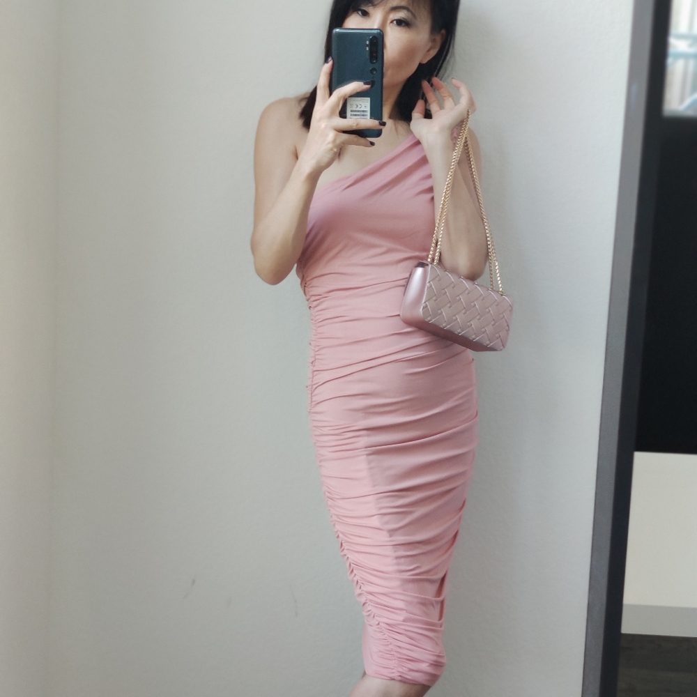 One shoulder bodycon cock tail party midi dress